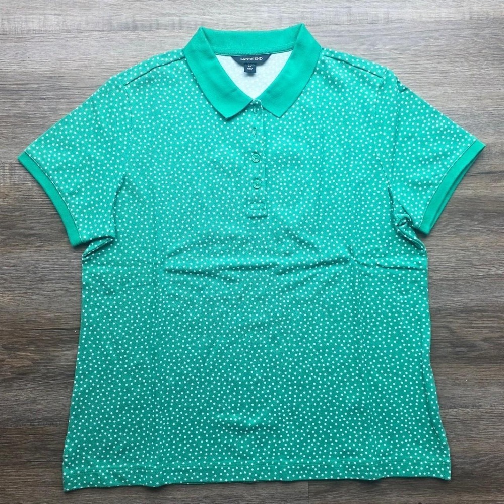 Lands End Mint Green Polka Dot Cotton Polo Shirt Medium Petite NWT